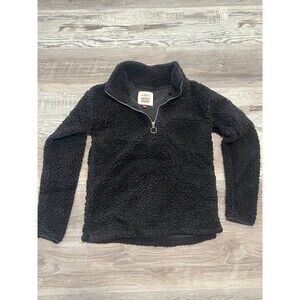 Black Sherpa Pullover Half Zip Fuzzy Warm Fall Sweater size Xs SO Kohls like new